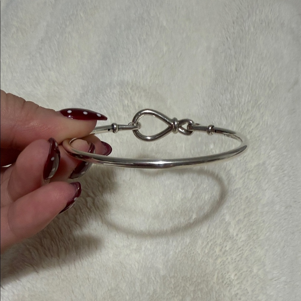 Pandora Silver Infinity Knot Bangle with Red Nail Accent - Picture 2 of 3